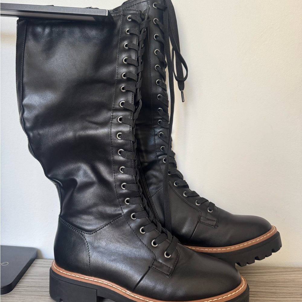 Sun + Stone Black Lace-Up Knee-High Combat Boots